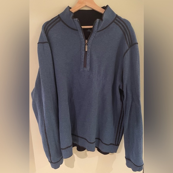 Tommy Bahama Reversible Quarter Zip Sweater - Mens Large Navy and Blue - Picture 3 of 7